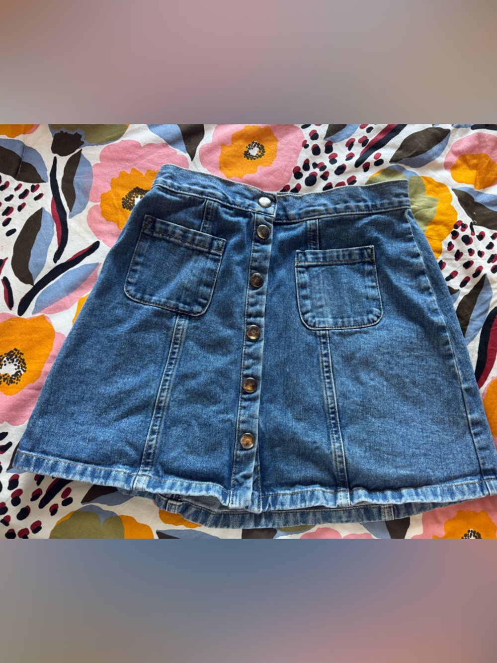BDG Urban Outiftters Blue Denim Mini Skirt with Button Waist